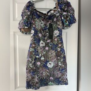 Elliatt Multicolor Embroidered Dress with Puff Sleeves